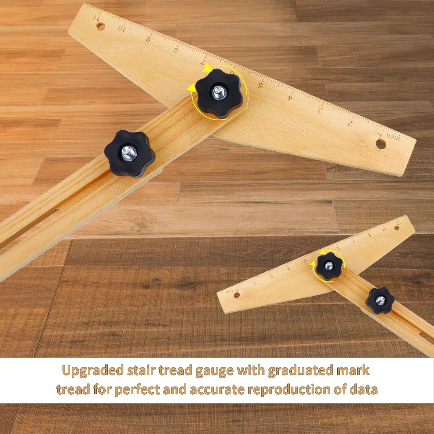 Upgraded Stair Tread Gauge Tool Stair Tread Jig, Adjustable Stair Gauge from 30" to 49.25", 360&deg; Rotating Stair Tread Template Tool with Scale for Risers, Shelf Layouts, Stair Treads and Partitions