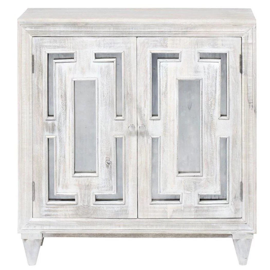 40" Square Multipurpose Whitewash Accent Cabinet for Living Room