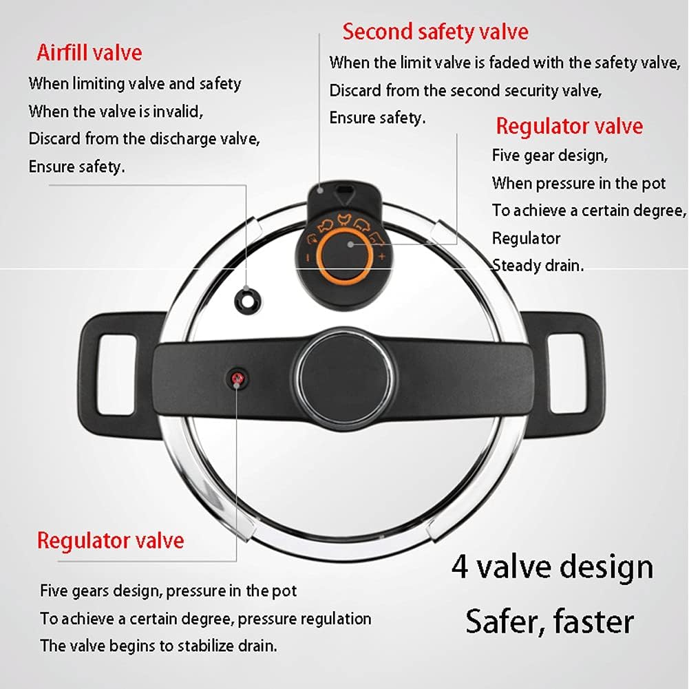 6 Litre Classic Stainless Steel Pressure Cooker,Triple Safety System，Easy to Clean Easy Cooking Kitchen Ware，Universal for Gas Induction Cooker