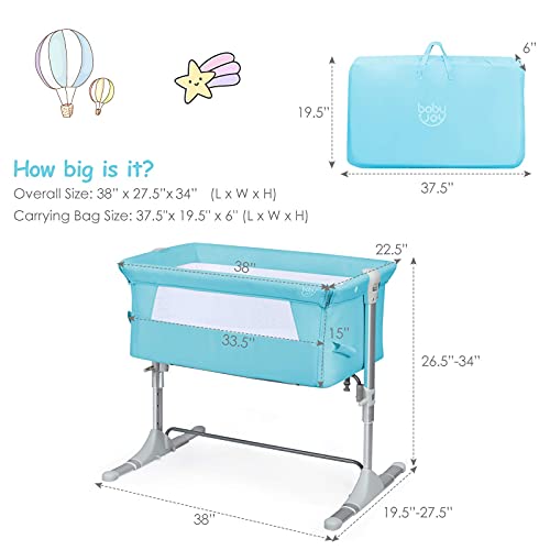 BABY JOY Baby Bedside Crib, Portable Travel Sleeper Bed Side Bassinet w/Carrying Bag, Newborn Bassinet to Infant, Kids Crib with Detachable Mattress, Height & Angle Adjustable, Breathable Mesh, Grey