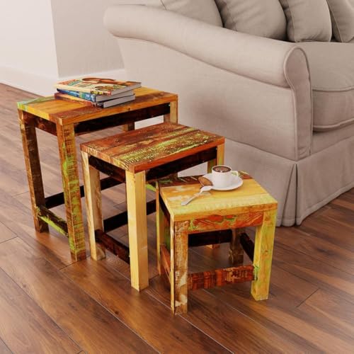 Nesting Table Set 3 Pieces Vintage , Wood,Rustic , Wood Nesting Tables Set of 3, Handcrafted Wooden Coffee Tables for Living Room, Side Tables, or Lamp/Plant Stands Accent Tables, Living Room Furnitur