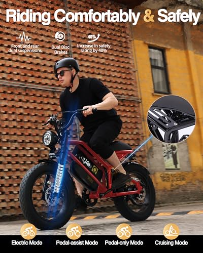 Electric Bike for Adults-1500W Peak Motor 20" Fat Tires 28MPH(Unlock to 35MPH) EBike Moped, 624-1248Wh Removable Battery Bicycle, with Dual Suspension & Brakes Motorcycle, 7-Speed,Spark