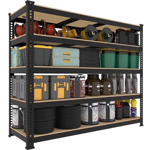 5 Tier Garage Storage Shelves - 32" W x 16" D x 63" H Adjustable Heavy Duty Metal Shelving Unit, Garage Shelving Utility Storage Rack for Basement, Pantry, Kitchen, Black, 2 PCS