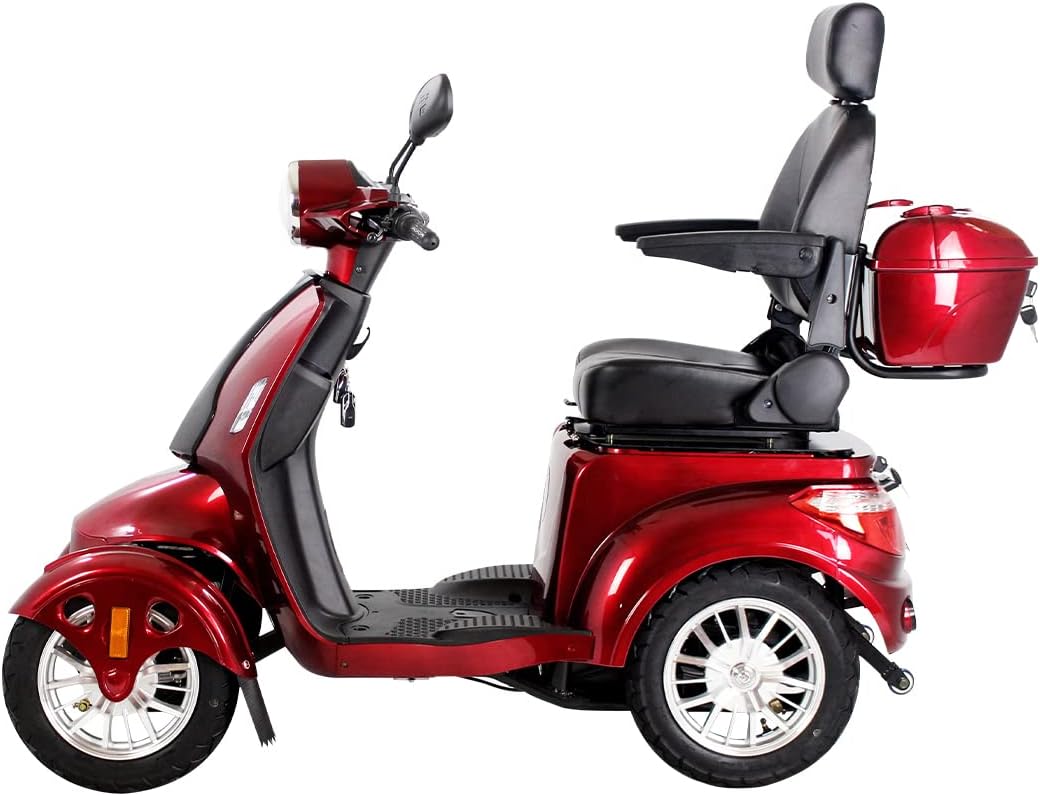 Powered Medical Mobility Scooter with Adjustable Seat Four Wheels for Adults & Seniors,Adult Electric Powered Wheelchair Device,Father's Day Gift，Heavy Duty Mobile Scooter，Red