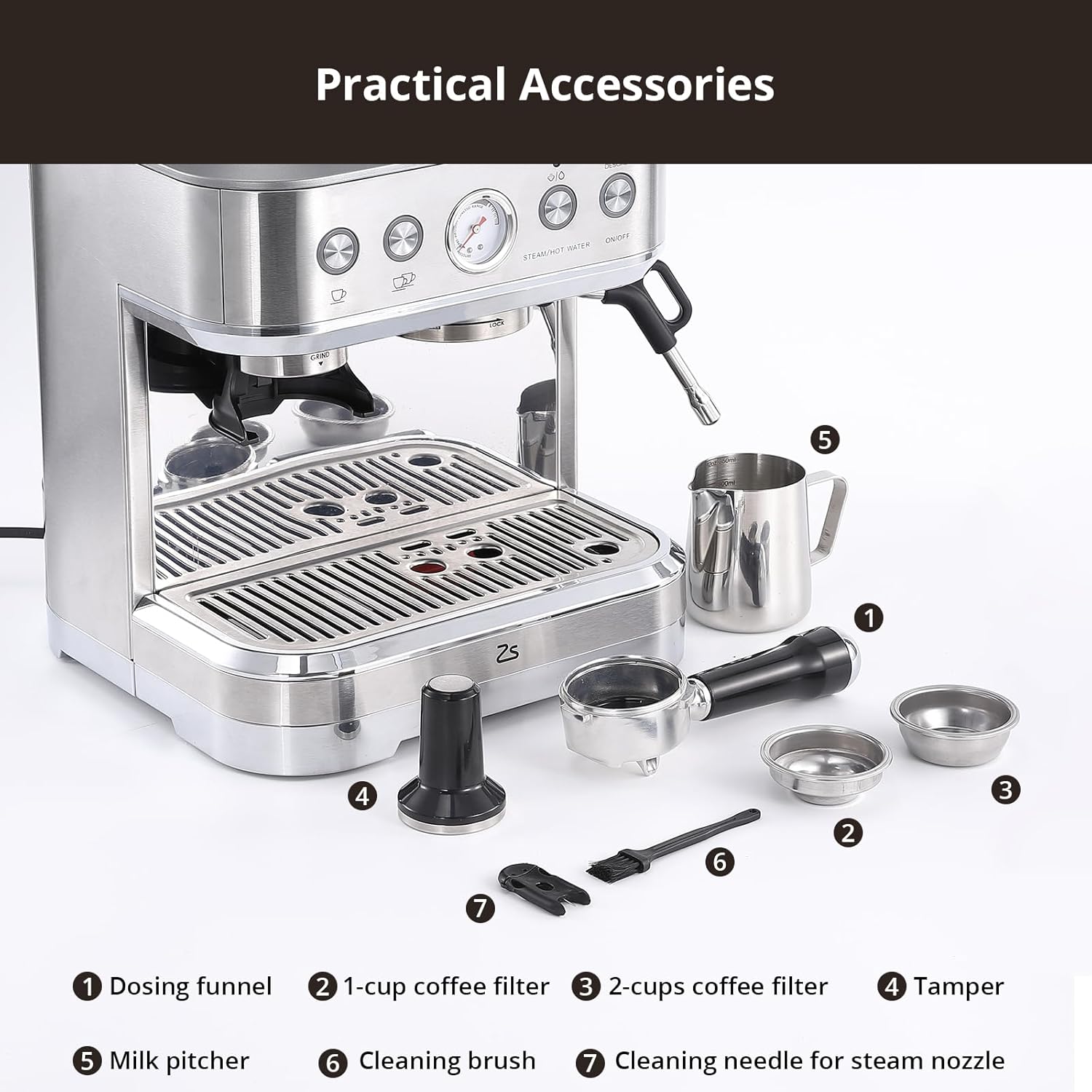 Espresso Machine with Milk Frother, All in One Cappuccino Latte Coffee Maker for Home Barista, Built-In Bean Grinder, 85oz Removable Water Tank, Gifts for Dad, Mom, Coffee Lover
