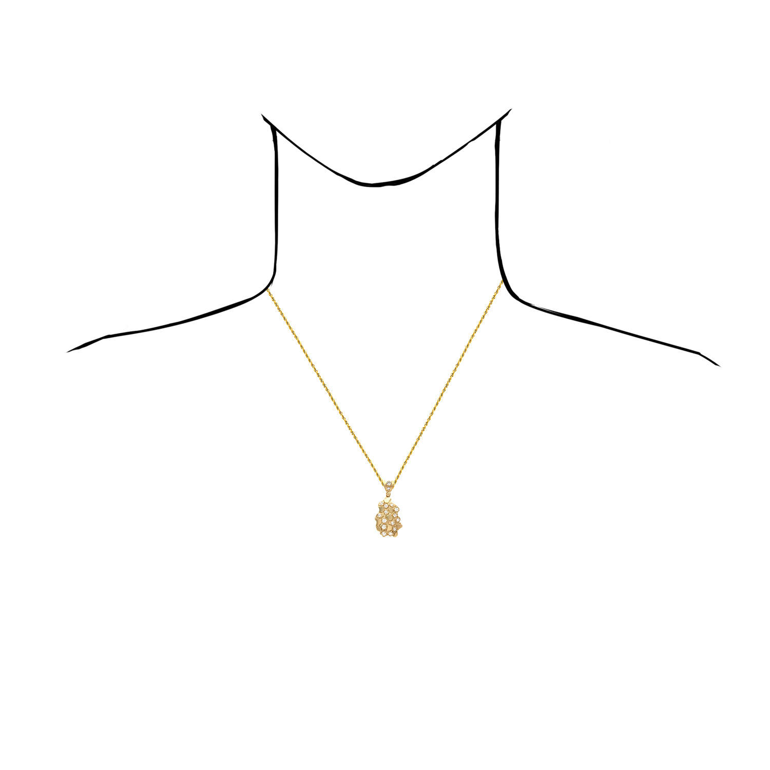10K Yellow Gold Simulated Diamond Nugget Pendant 1.5"-2.3"