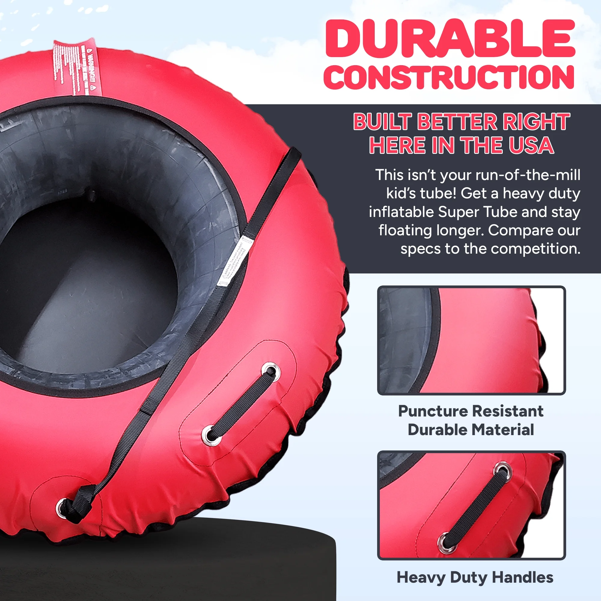 SUPER TUBE | River Tubes for Floating Heavy Duty for Adults and Kids | River Raft Float Inner Tube | Made in USA | Inflatable Water Tubes for Floating (Red)