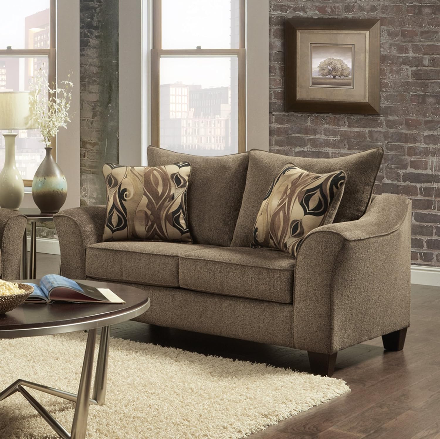 Roundhill Furniture Camero Cafe Sofa, Loveseat & Accent Chair 3 Piece Set