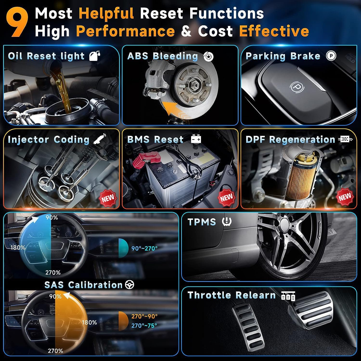 2024 FOXWELL NT716 OBD2 Scanner 9+ Resets Auto Scan Tool ABS SRS Transmission Engine Diagnostic Code Reader Free Update Injector Coding/D-P-F/BMS/ABS Bleeding/Oil Light/EPB/TPMS/SAS/Throttle Relearn