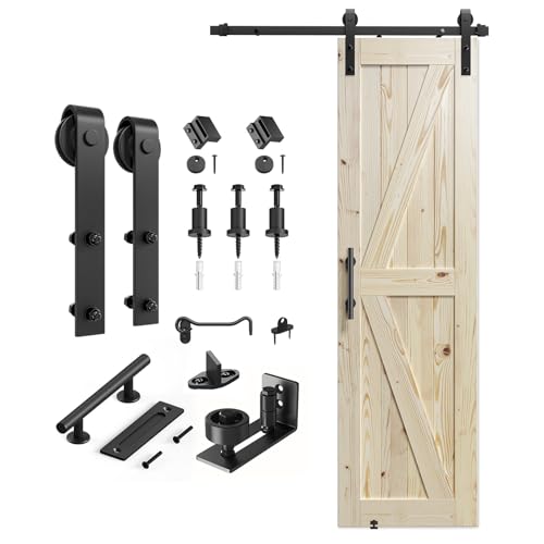 SMARTSTANDARD 36in x 84in Sliding Barn Door with 6.6ft Barn Door Hardware Kit Included, Unfinished Solid Spruce Wood Door, Assembly Required, DIY, Stainable, Natural