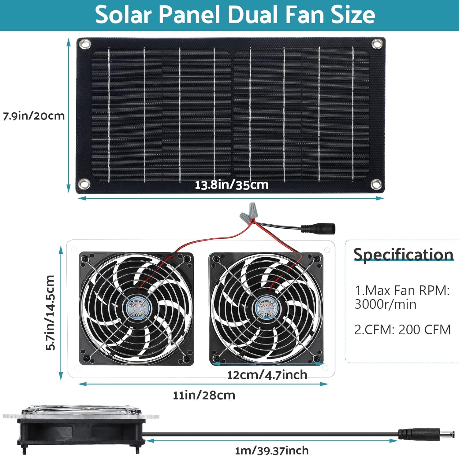 Solar Panel Fan Kit Waterproof Solar Powered Dual Fan 10W 12V Solar Exhaust Fan for Chicken Coop, Greenhouse, Dog House, Shed, Pet Houses, Window Exhaust, DIY Cooling Ventilation Projects Pack of 2