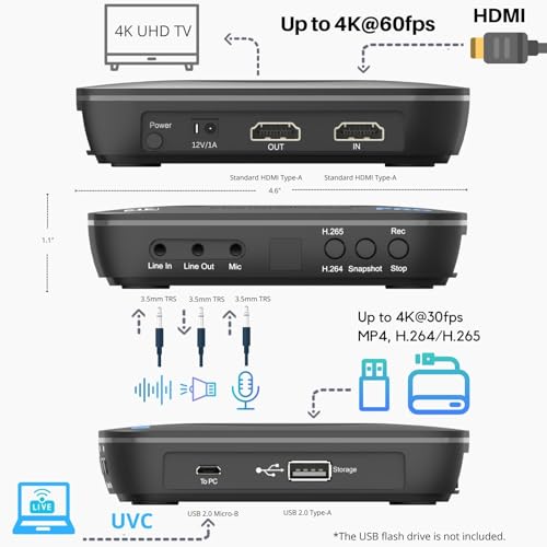 UHD Pro, 4K Video Recorder, HDMI Capture DVR with H.265/H.264 Codec, Cinematic 4K@24fps Recording(Up to 4K@30fps), No PC Required.