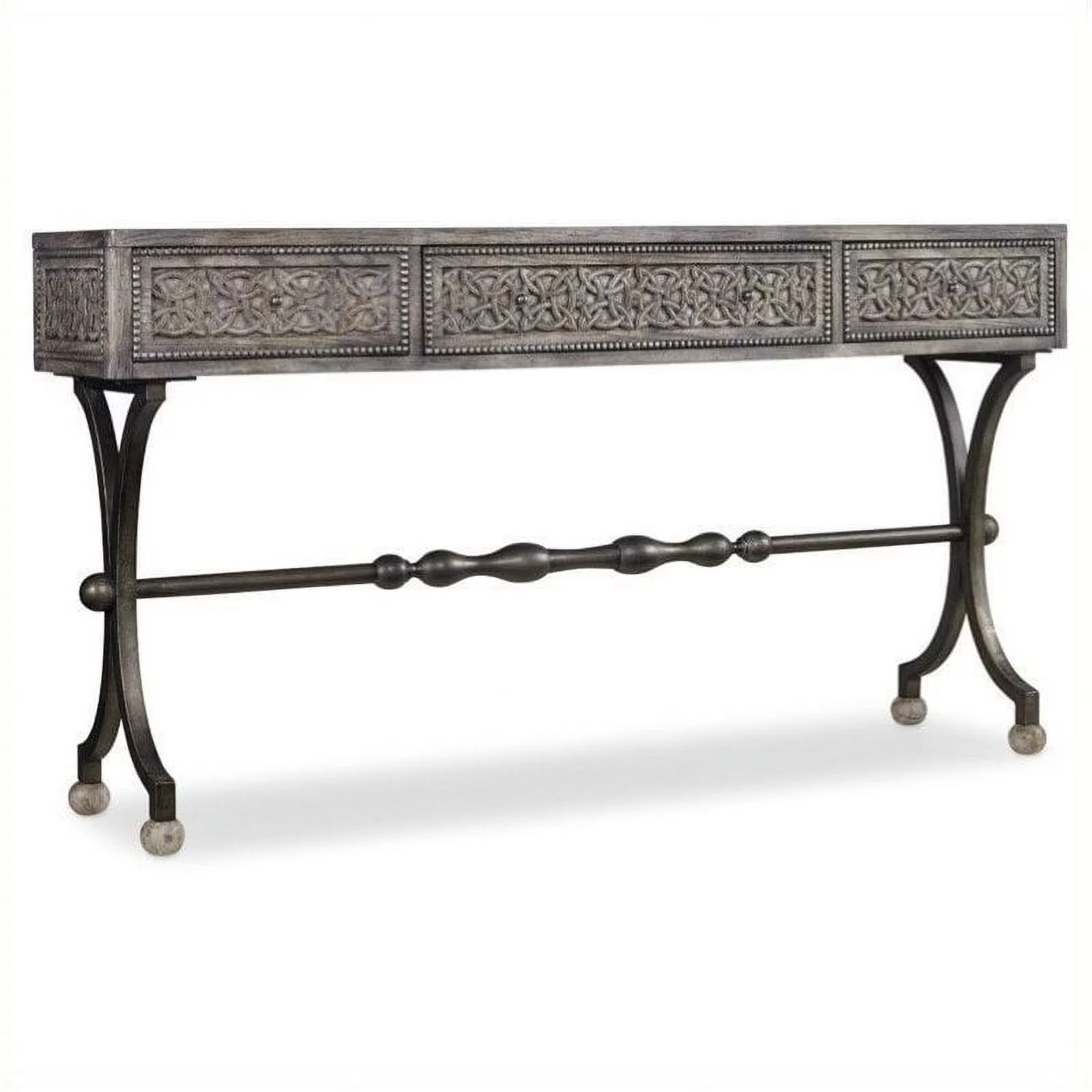 Bowery Hill 3-Drawer Traditional Wood & Metal Console Table in Weathered Gray