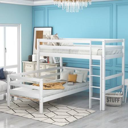 Low Floor Loft Beds, Twin Over Twin Loft Bed, Bunk Bed with Ladder u0026 Safety Guard Rails, Twin Over Full Solid Wood Kid&s Bun