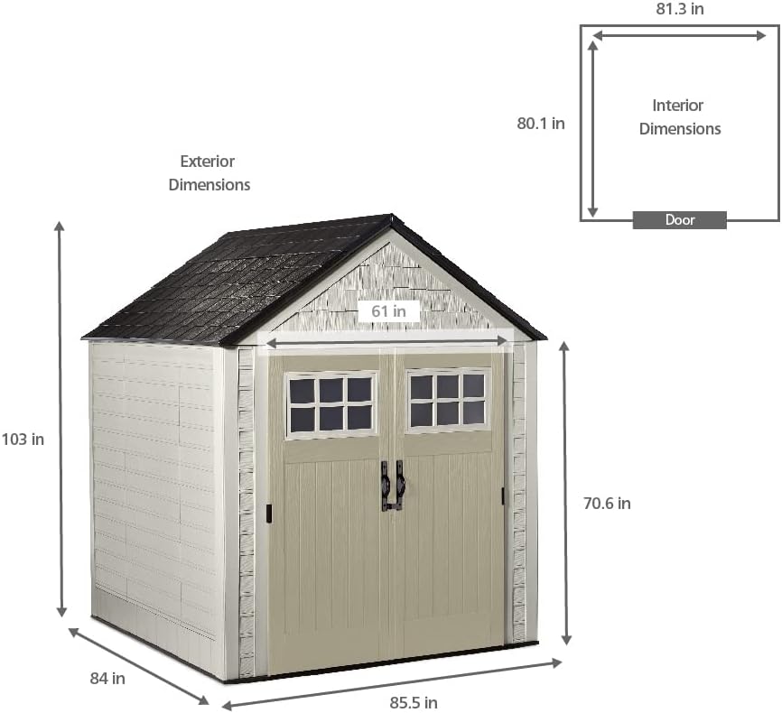Rubbermaid Resin Outdoor Storage Shed With Floor (7 x 7 Ft), Weather Resistant, Beige/Brown, Organization for Home/Backyard/Garden Tools/Lawn Mower/Bike Storage/Pool Supplies