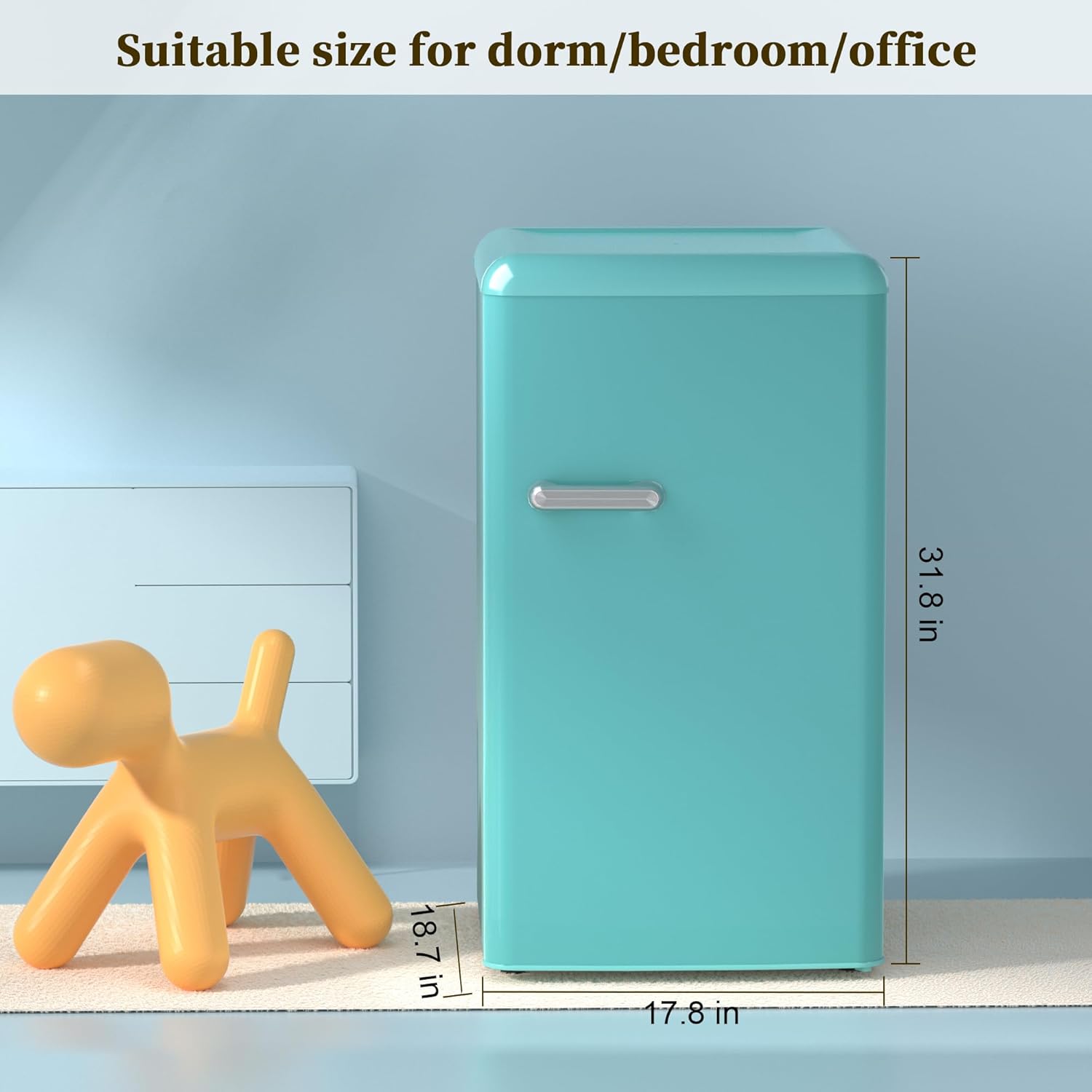 Retro Mini Fridge with Freezer, Compact Refrigerator for Bedroom with Freezer, Retro Small Fridge Freezer with Adjustable Thermostat&Shelf 3.6 Cu.Ft. Single Door Retro Fridge for Dorm Office(Blue)
