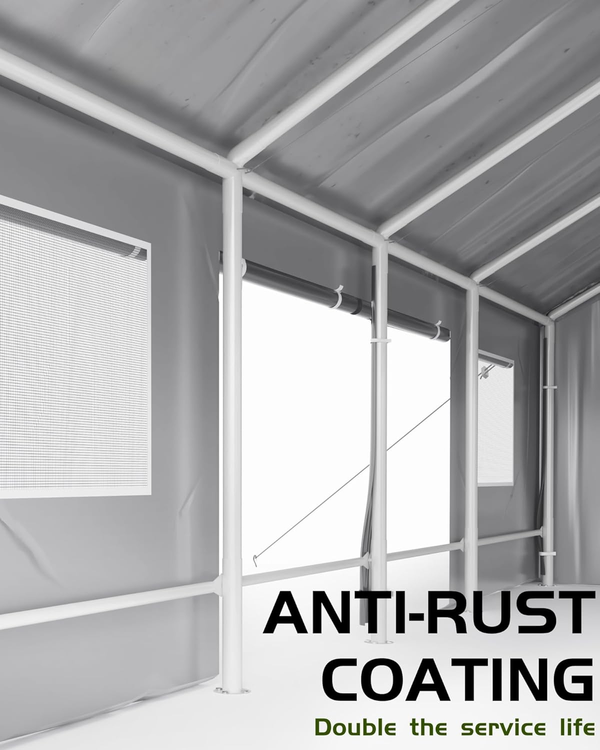 13'x25' Carport Windproof, Anti-High Wind Portable Garage, Reinforced Frames & 180 g PE Carport Canopy, with Front & Rear Doors, Shelter for Pickup, Boat, and Equipment, Silver Gray