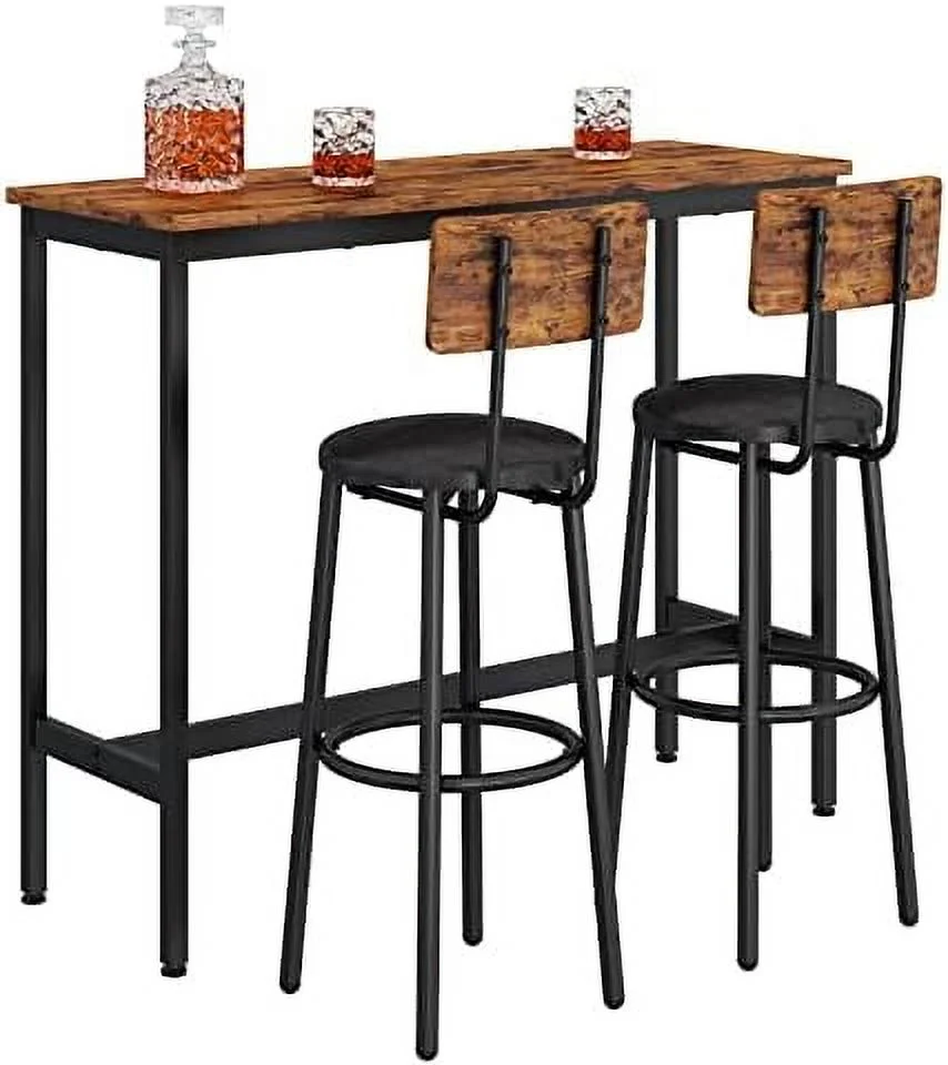 Table and Chairs Set for 4  5 Pieces Counter Height Dining Table Set Pub Table and 4 PU Soft Stools with Backrest  Breakfast High Table Set for Kitchen  Bistro  Rustic Brown(5  47Inch)