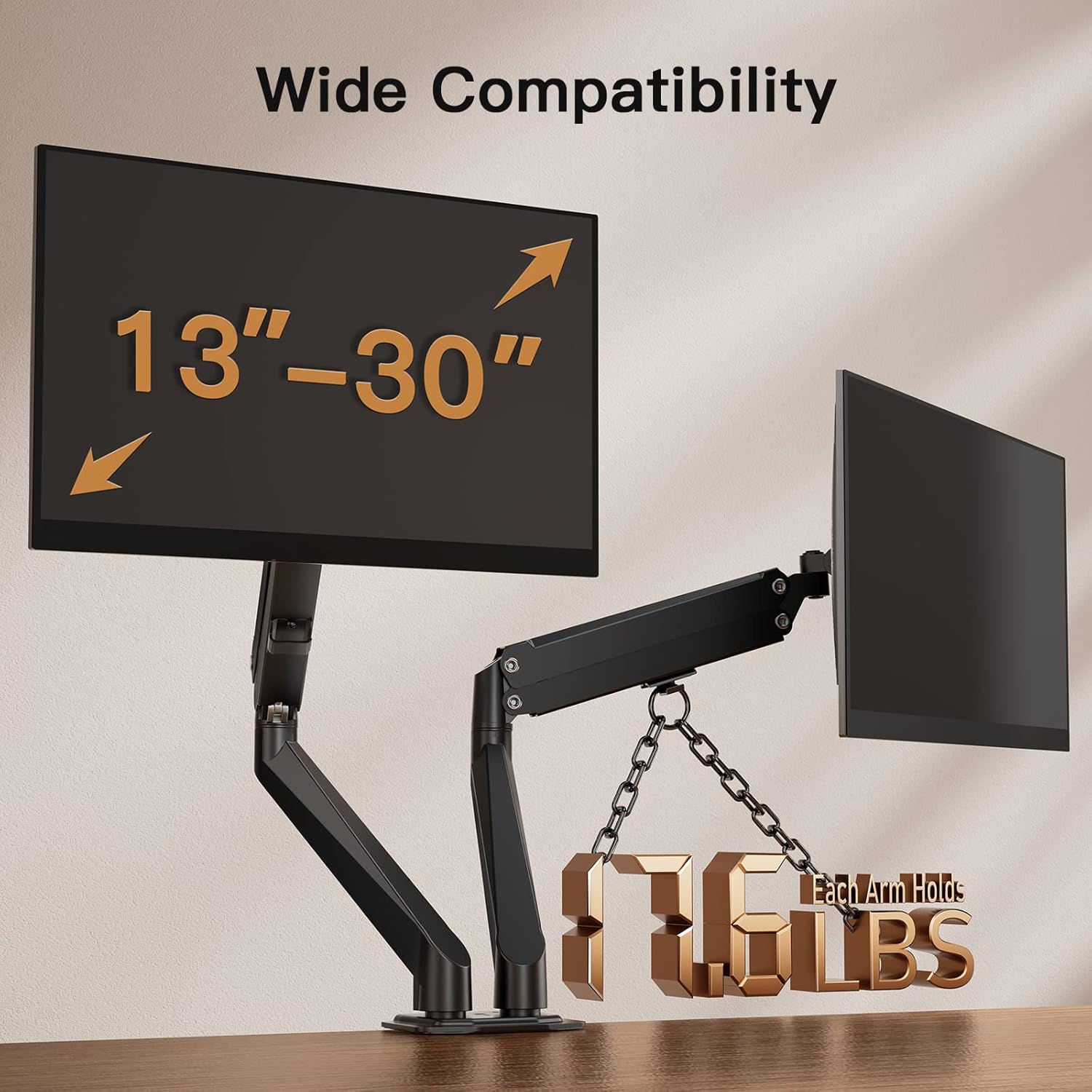ErGear Dual Monitor Stand, Dual Monitor Mount for 13-30 inch Screens up to 17.6lbs, VESA 75x75mm-100x100mm, Dual Monitor Arms with 180° Swivel, Tilt, 360° Rotation for Home and Office Pack of 2