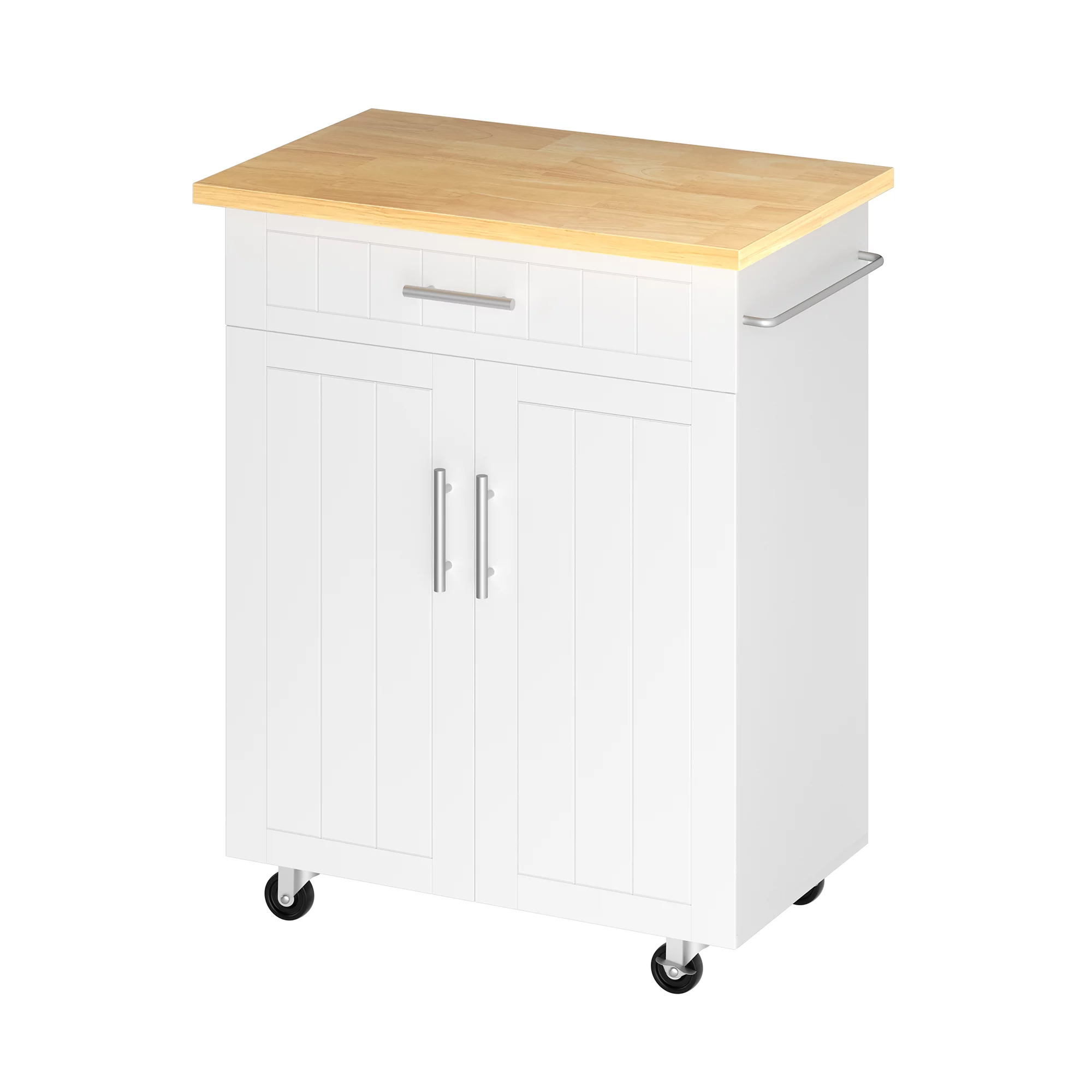 Walsunny Kitchen Island on Wheels with Storage, Kitchen Cart with Drawer and Countertop, 2 Doors Storage Cabinet for Dining Room Living Room, White