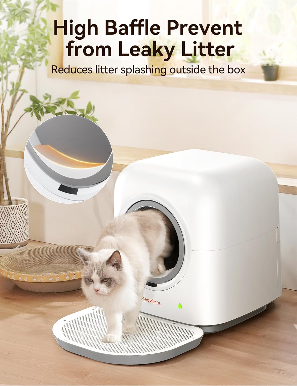 MeoWant Self Cleaning Cat Litter Box, Fully Enclosed Automatic Litter Box for Multi Cats, Ultra-Safe/APP Control/Odor Removal Smart Cat Litter Box with Mat & Liner