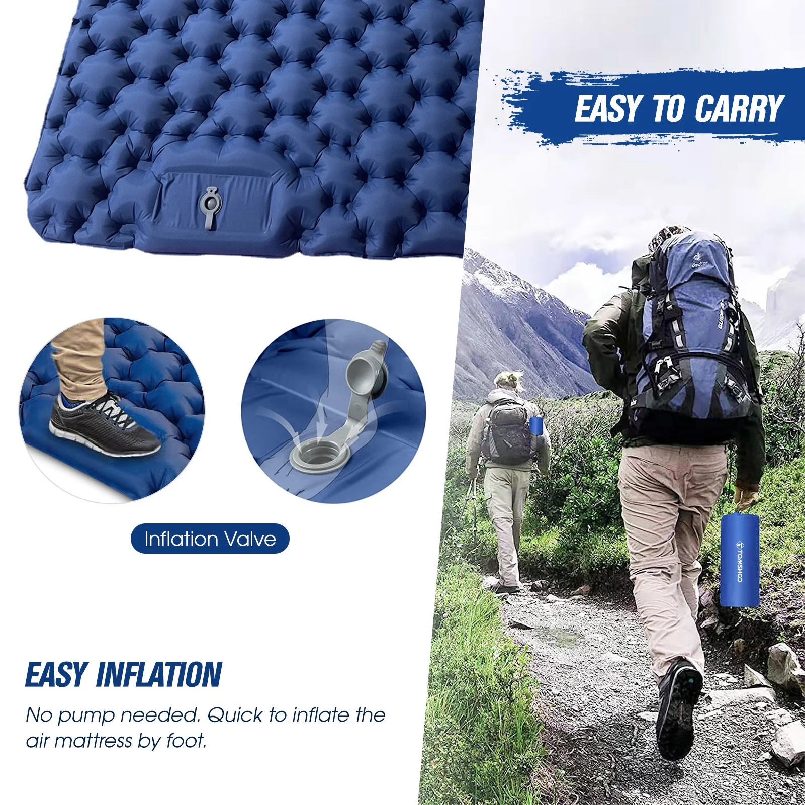 Carevas 2 Person Camping Mat with Air Pillow Portable Air Mattress Waterproof Backpacking Sleeping Pad