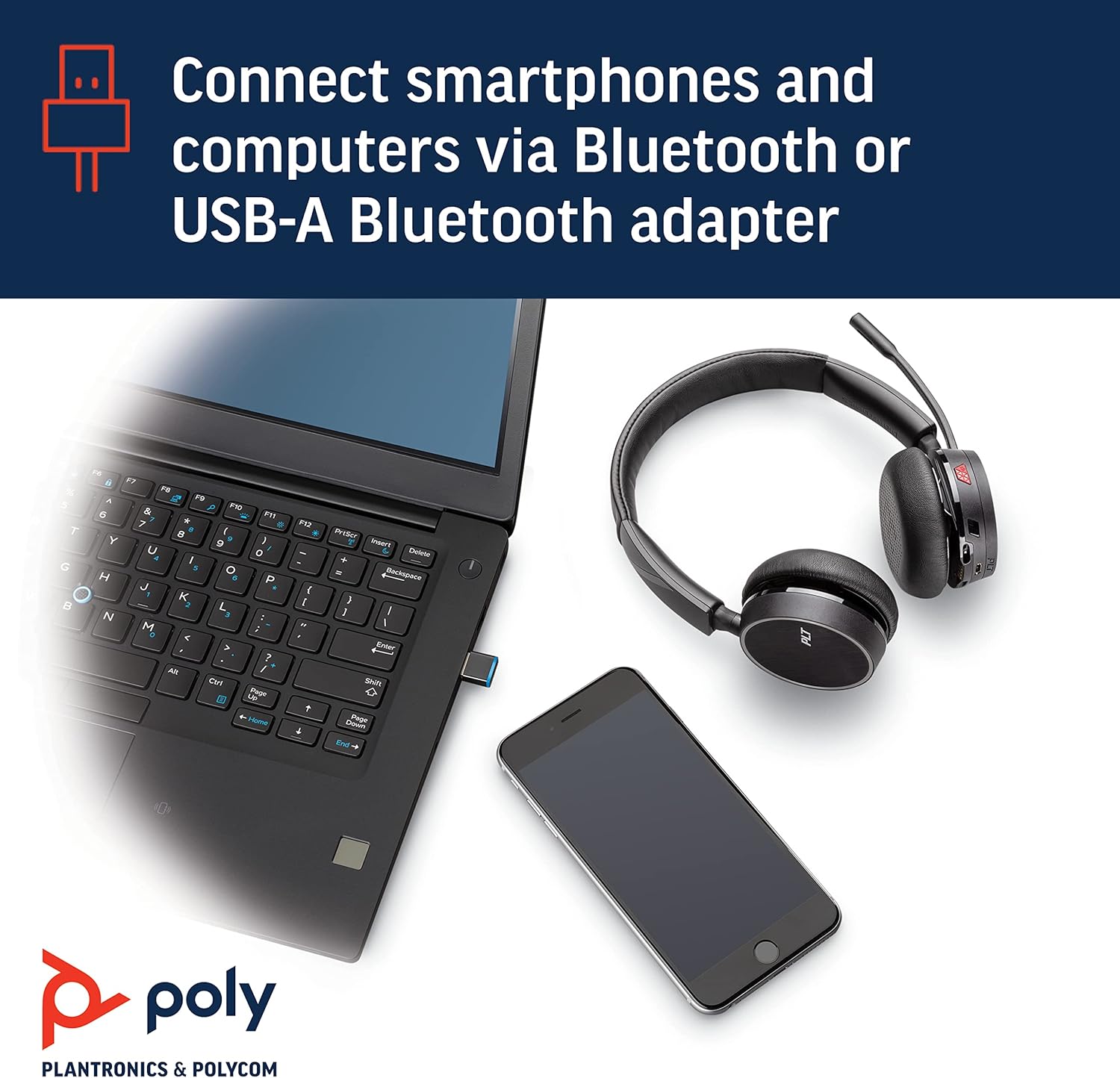 Plantronics - Voyager 4210 UC USB-A with Charge Stand (Poly) - Bluetooth Single-Ear (Monaural) Headset - Connect to PC, Mac, & Desk Phone - Noise Canceling - Works with Teams, Zoom & more