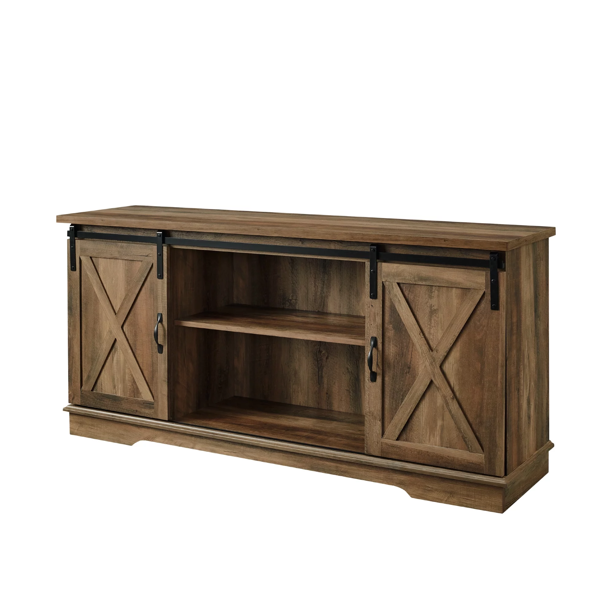 Woven Paths Sliding Farmhouse Barn Door TV Stand for TVs up to 65", Reclaimed Barnwood