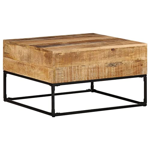 Coffee Table 26.8"x26.8"x16.1" Rough Mango Wood,Rustic Mango Wood Coffee Table with Iron Legs for Living Room Decor Accent Coffee Tables for Home & Kitchen