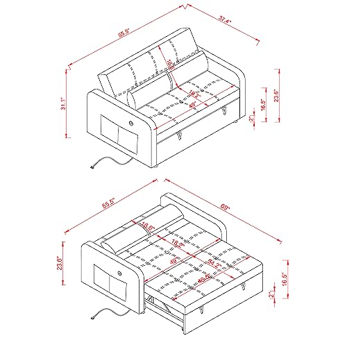Convertible Sleeper Sofa Chair 3 in 1 Pull-Out Bed, Velvet Loveseat Twins SofaBed for Living Room, Bedroom, Balcony, RV, A-Khaki
