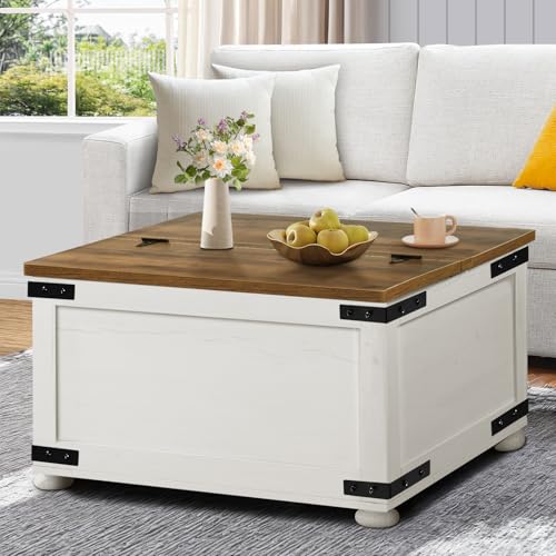 Farmhouse Coffee Table with Storage, Lift Top Coffee Table with Large Hidden Storage Space, Square Coffee Table with Hinged Lift Top, Center Table for Living Room, Farm, Black