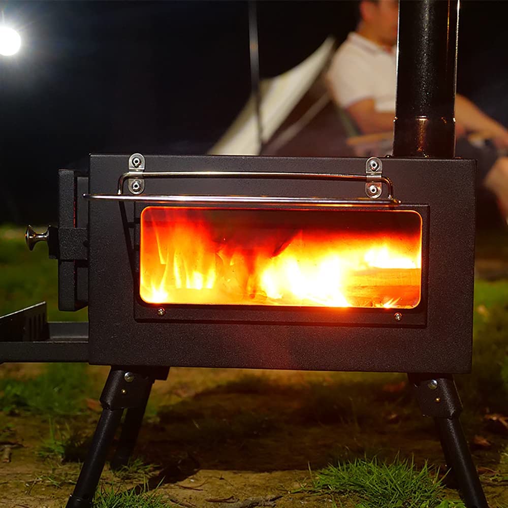 Camping Tent Stove,Large Tent Wood Stove with Window and 6 Chimney Pipe,Outdoor Portable Wood Burning Stove for Camping Hiking Travel Picnic