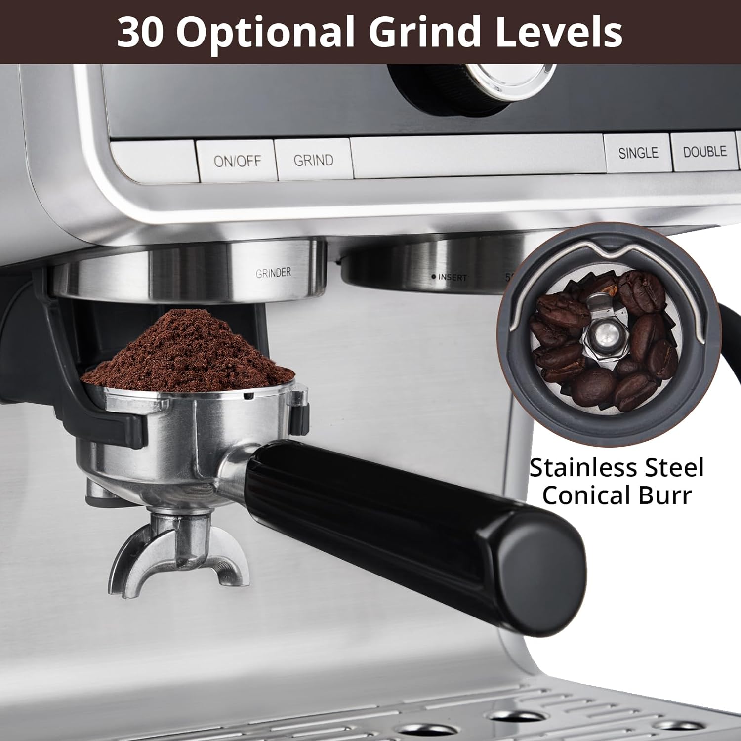Espresso Machine with 20 Bar - Espresso Machines Brushed Stainless Steel, Professional Espresso Maker with Milk Frother Steam Wand, 2.8L Tank, for Cappuccino, Macchiato ,Latte, Gift for Dad or Mom