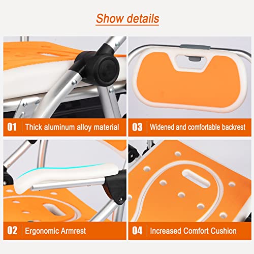 Bedside Commode with Adjustable Height,Commode Wheelchair One Button Folding Commode Chair Toilet Multifunction Shower Chair Use as Mobile Toilet Travel Easy to Fold for Disabled Elderly B
