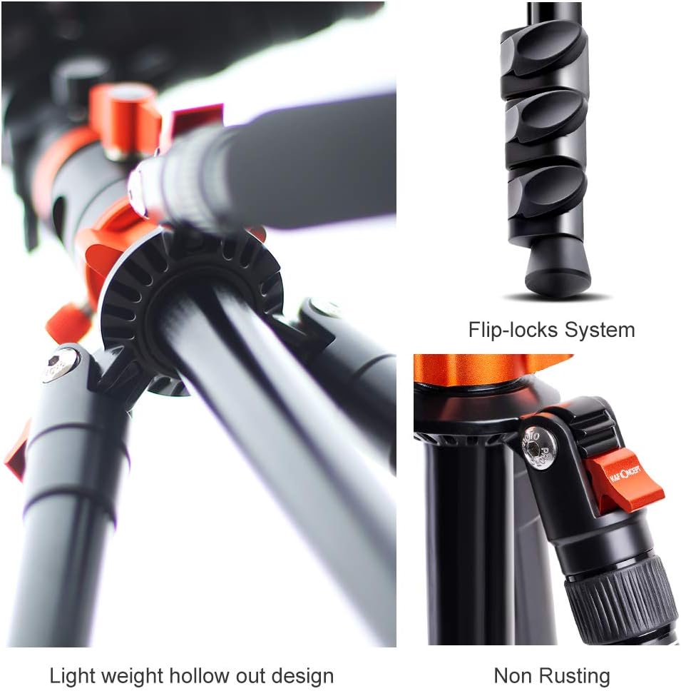 K&F Concept 72 Inch Camera Tripod, S211 Transverse Center Column Aluminium Professional DSLR Tripod with 360 Degree Ball Head,Quick Release Plate,Detachable Monopod 10kg Load for Travel and Work