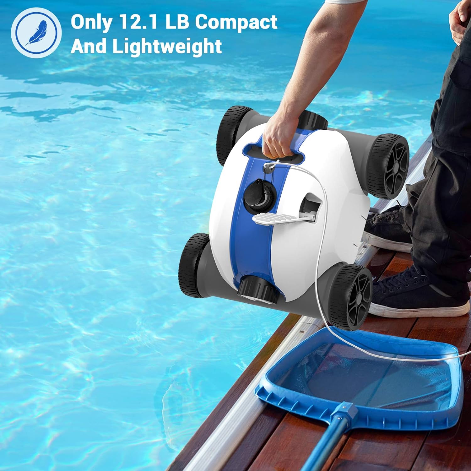 Rock&Rocker Cordless Robotic Pool Cleaner, Automatic Pool Robot Vacuum with 60-90 Mins Working Time, Rechargeable Battery, IPX8 Waterproof for Above Ground Swimming Pools Up to 861 Sq Ft, Blue