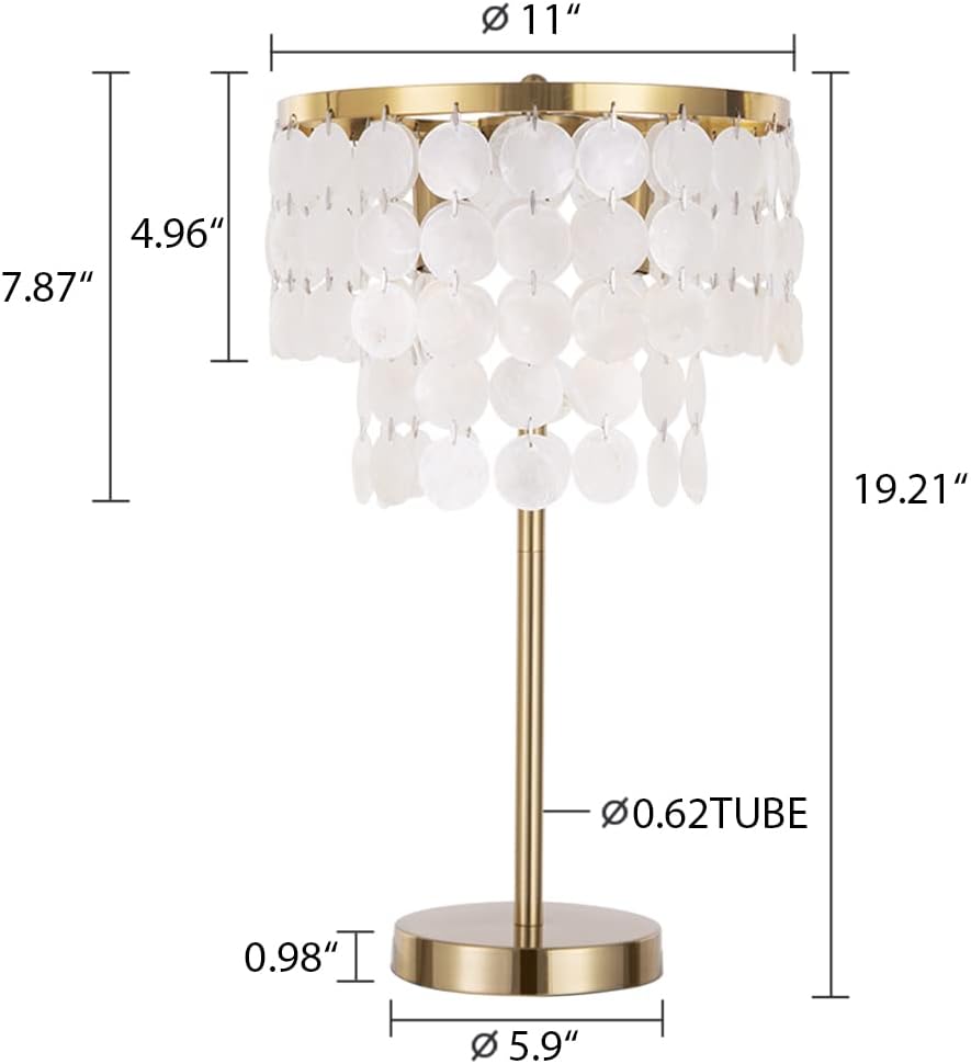 Tochic Natural Capiz Shell Table Lamp,Modern Contemporary Style Table Lamps,with Double Tier Capiz Shell Deco Lampshade for Living Room Bedroom House Bedside Nightstand Home Office ,Brass Polished