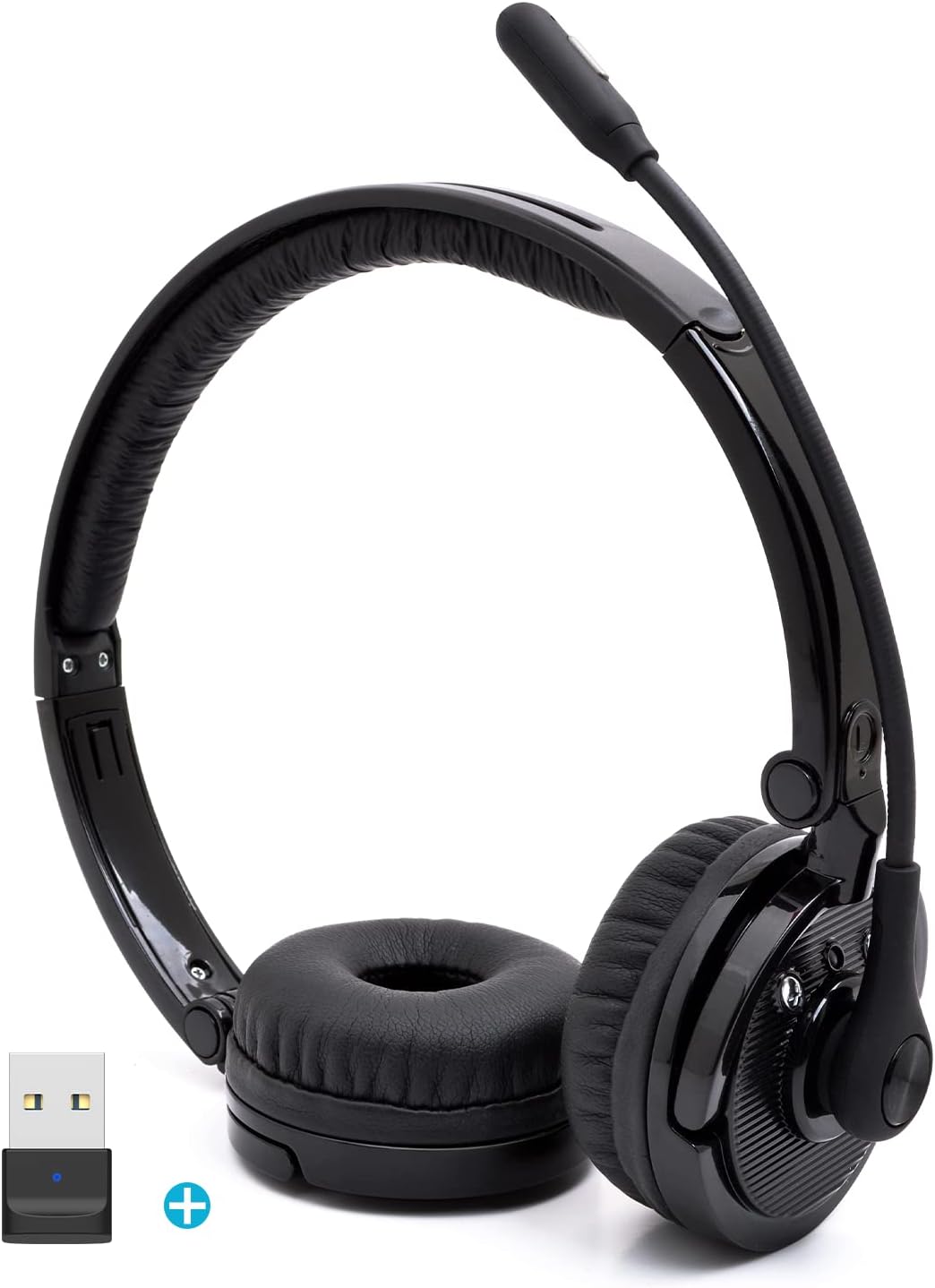 Bluetooth Headphones with Microphone USB Dongle/Adapter, ASIAMENG Wireless Bluetooth Headset with Noise Cancelling Mic Mute Button Clear Sound for Computer PC Laptop Cell Phones Office Home Pack of 2
