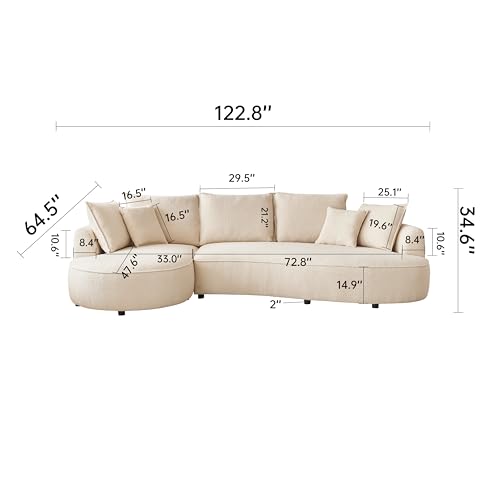 122.8" Curved Sofa Modern Curved Couch Living Room Modular Sectional Sofa, Mid Century Upholstered Couch Sherpa Boucle Fabric Sofa (Beige + Wood, 122.8" Curved Sofa)