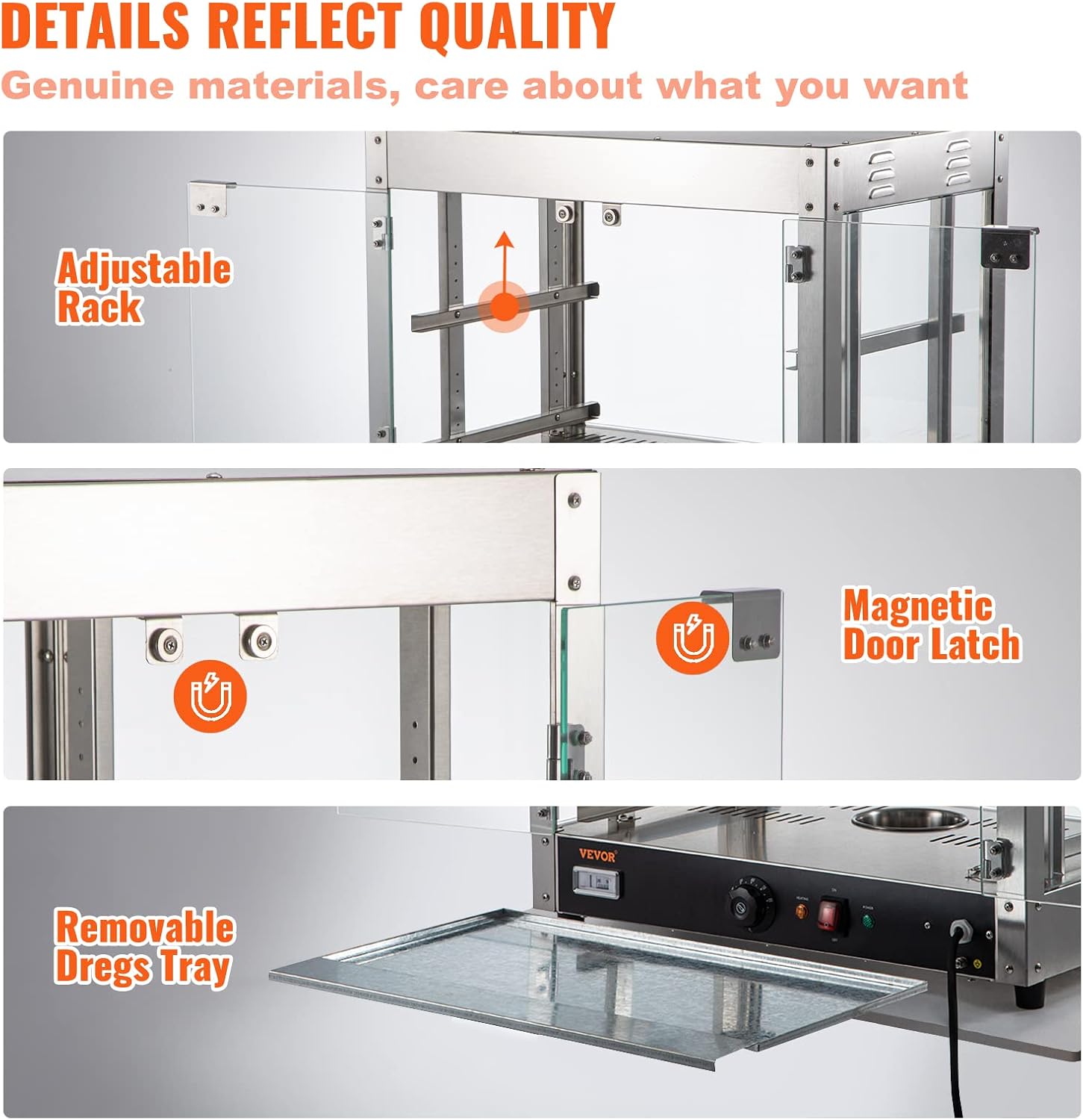 VEVOR 110V 24-Inch Commercial Food Warmer Display, 2-Tier 800W Electric Pizza Warmer Display 86-185℉, Tempered-Glass Door Pastry Display Case, Restaurant Heated Cabinet…