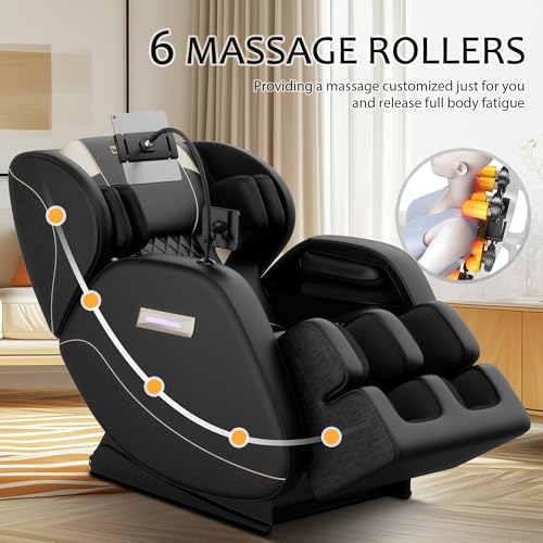 Massage Chair Full Body, Zero Gravity Massage Chair with Auto Modes, Airbag Massage, 6 Fix Point Rollers, Foot Massage, Heating, Touch Screen Controller, Gray Home Relaxation Recliner with Massage