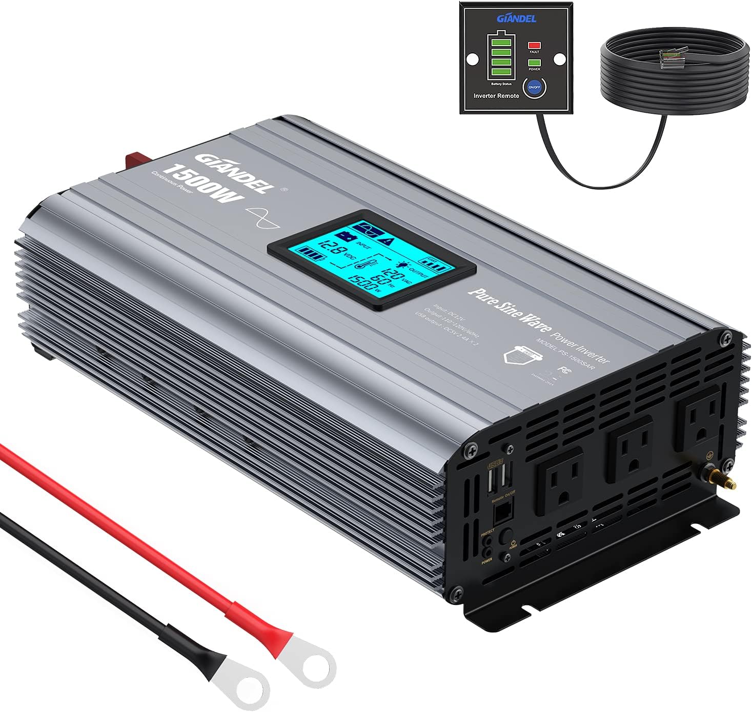 GIANDEL Pure Sine Wave Power Inverter 5000 Watt Converts DC 12 Volt to AC 120 Volt with Hard Wire Terminals & Push Mount Remote Control with LCD Display for Solar System RV Trucks Camper Boats