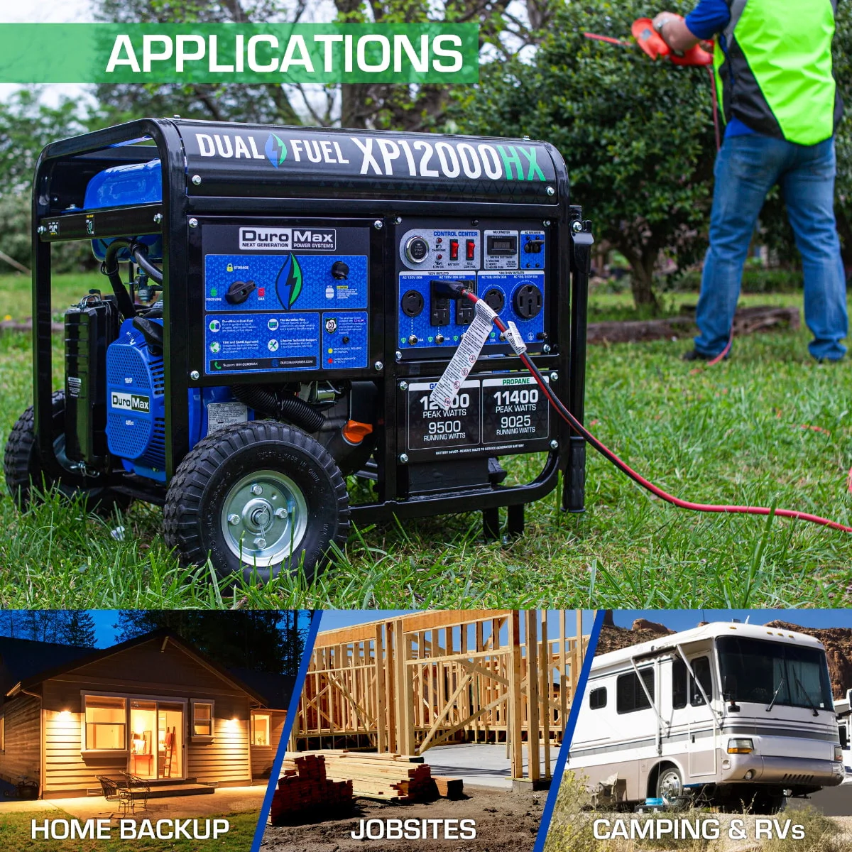 Duromax-XP12000HX DuroMax Generator Dual Fuel Gas Propane Portable with CO Alert 12,000 Watt