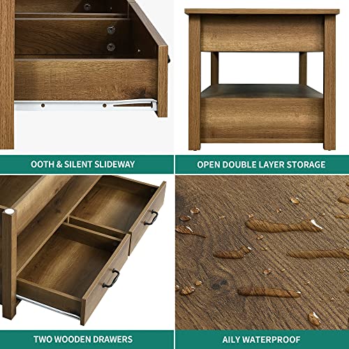 YITAHOME Lift Top Coffee Table with Storage Shelf,Drawers and Hidden Compartment,Retro Center Table with Wooden Lift Tabletop,Lift Tabletop Dining Table for Living Room Office Reception,Rustic Brown