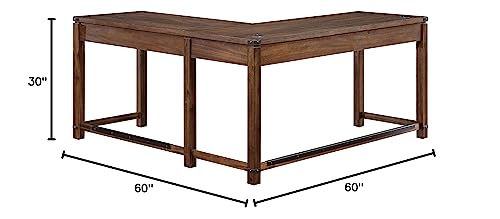 OSP Home Furnishings Baton Rouge Rustic L-Shape Office Desk with Power Port Drawer, Champagne Oak Finish