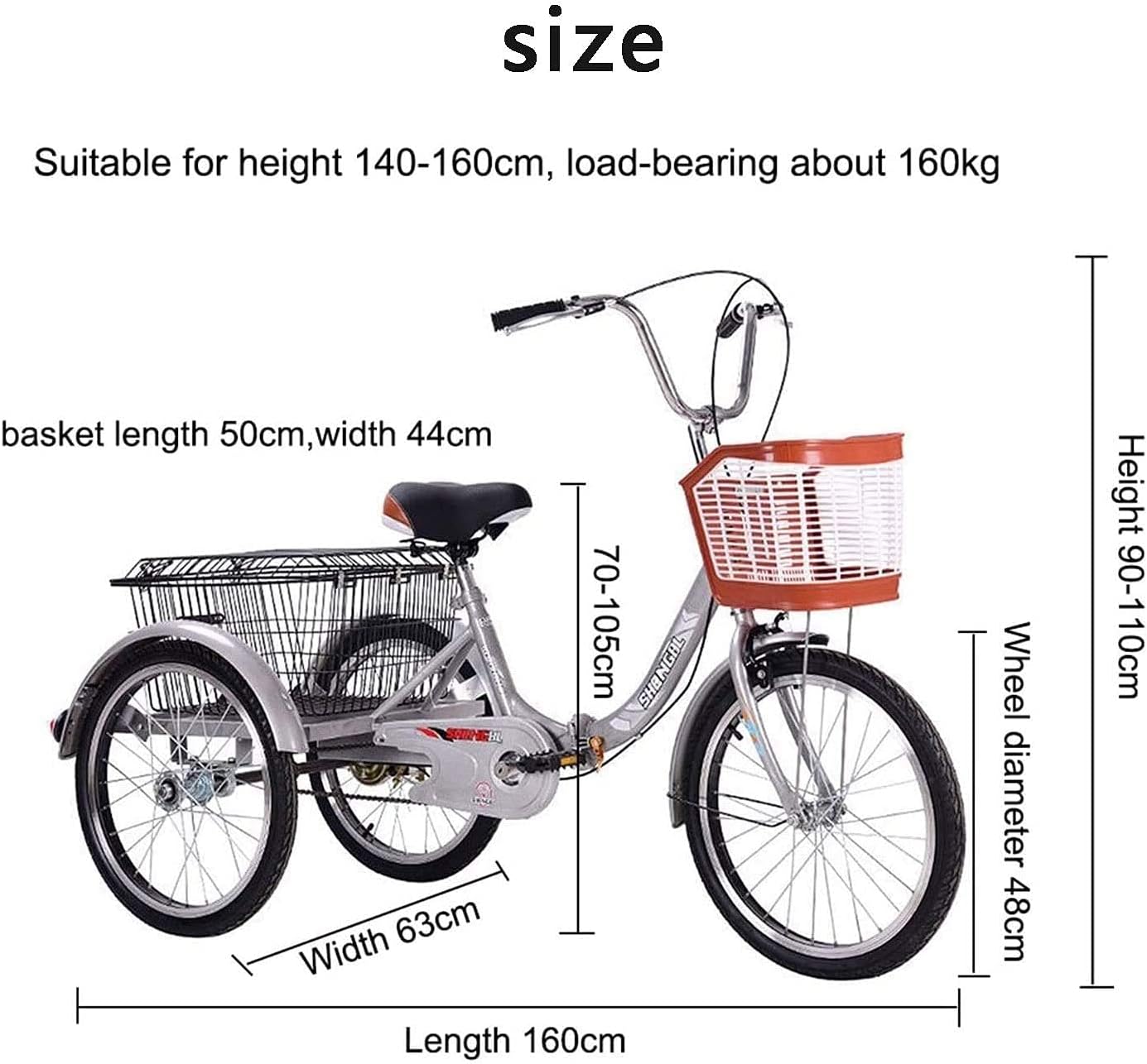 Adult Tricycle - 3 Wheel Bikes for Adults Shopping 20 Inch Adult Tricycles Seniors 3 Wheel Bikes Single Speed Trike with Large Size Basket for Recreation Shopping Exercise Men Women