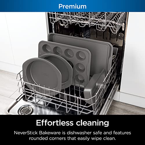 Ninja Foodi NeverStick Premium Bakeware Sheet Set, Oven Safe up to 500⁰F, with Baking Sheet, Loaf Pan, 12 Cup Muffin Pan, & Round Cake Pans, Grey
