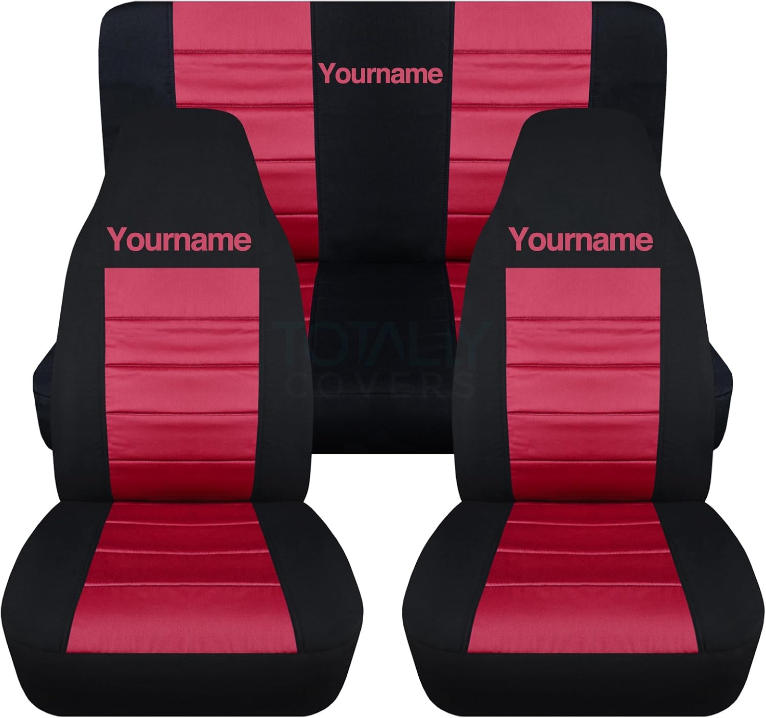 Totally Covers Compatible with 1997-2006 Jeep Wrangler TJ 2-Tone Seat Covers with Your Name/Text: Black & Lime Green - Full Set: Front & Rear (22 Colors) Complete Bench