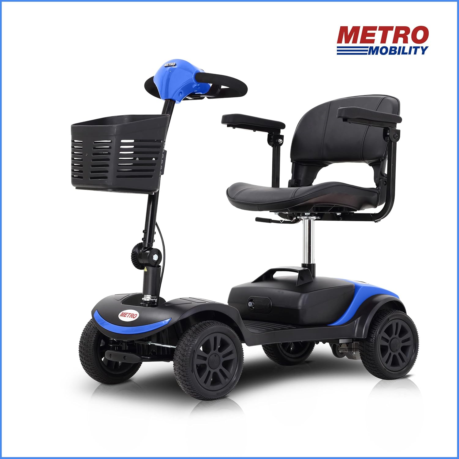 Metro Mobility 4 Wheel Electric Powered Mobility Scooter Compact Travel Lightweight Scooter for Travel,Adults,300 lbs Max Weight,10 Miles Range,Adjustable Seat,Storage Basket,Electromagnetic Braking