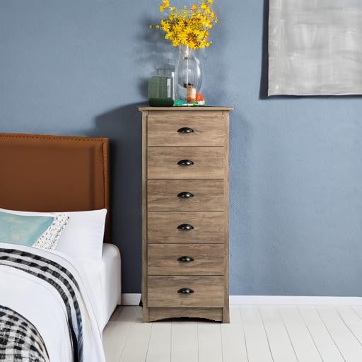 Prepac Sonoma 6 Drawer Dresser for Bedroom, Tall Chest of Drawers, Bedroom Furniture, Clothes Storage and Organizer, 19" D x 23.25" W x 52.75" H, Black